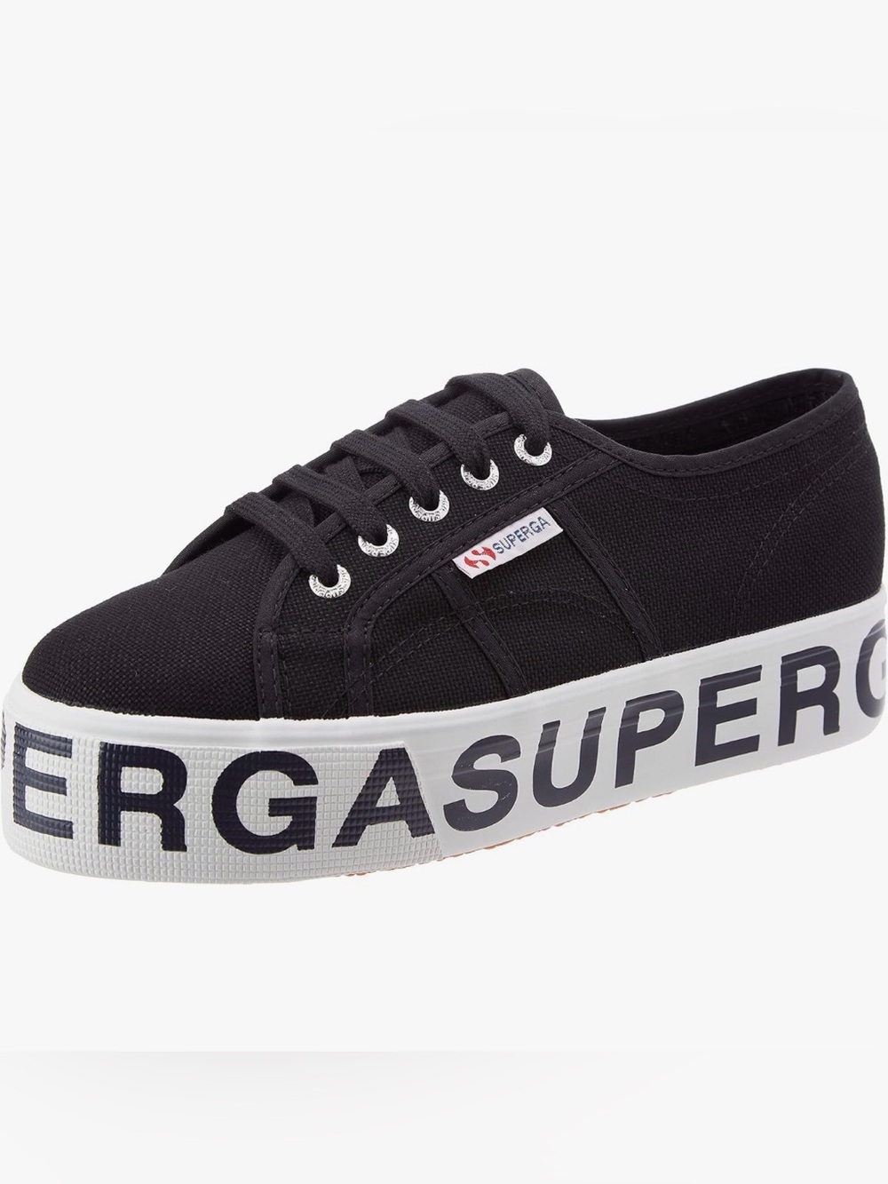 Superga Black Canvas Platform Sneakers with White Logo Sole